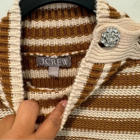 J Crew Mockneck Cable Knit Pullover Sweater In Stripe Jewel Buttons BM301 - Picture 5 of 10
